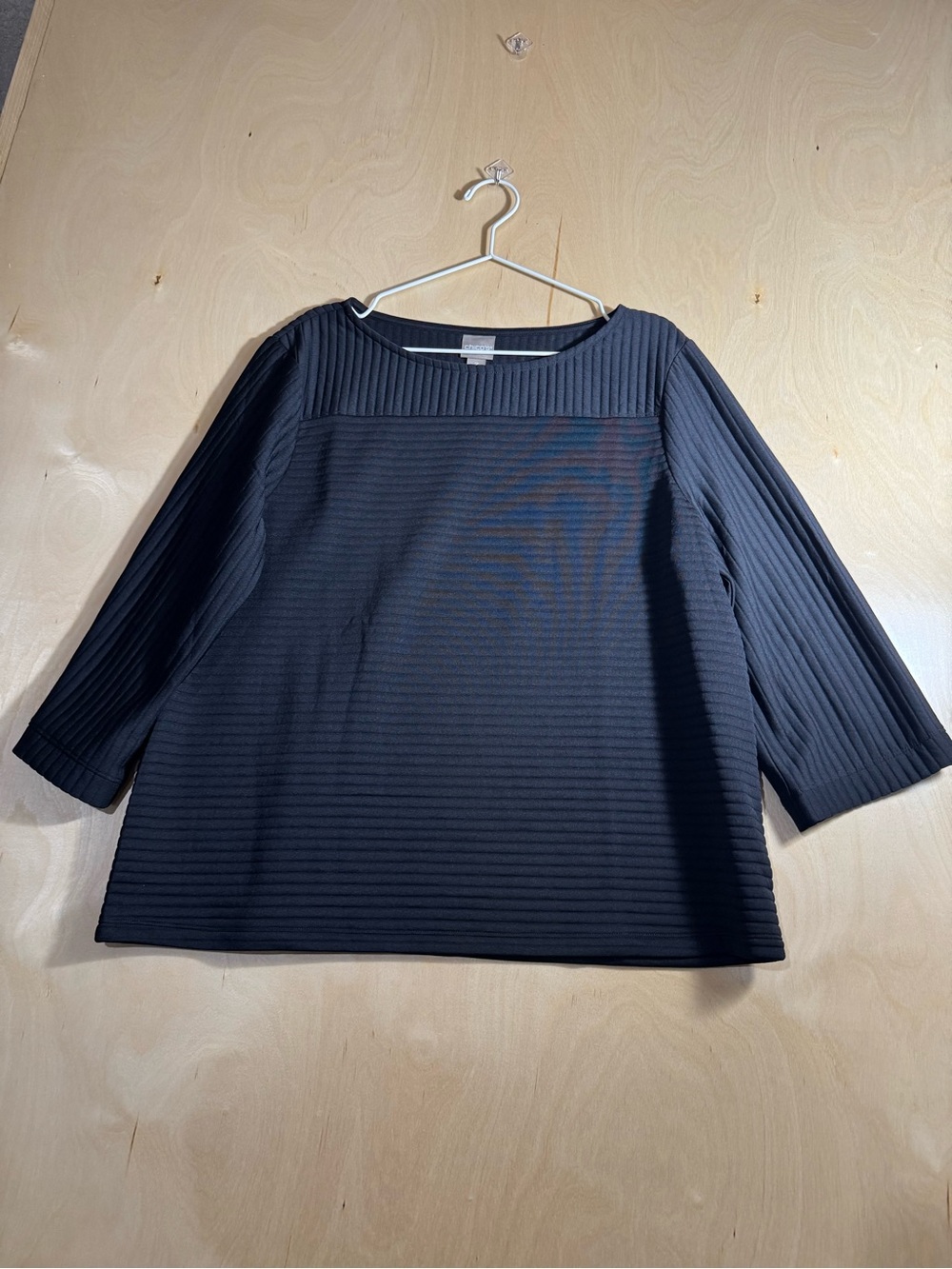 Chico's Black Ribbed Boatneck Long Sleeve Top Size 3